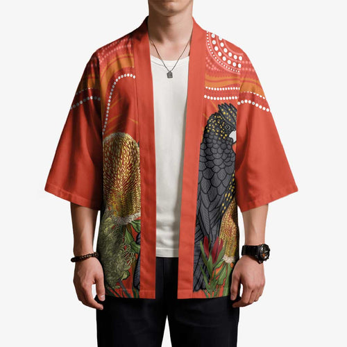 Personalised Australia Banksia And Black Cockatoo Kimono Aboriginal Art - Aussie Hoodie