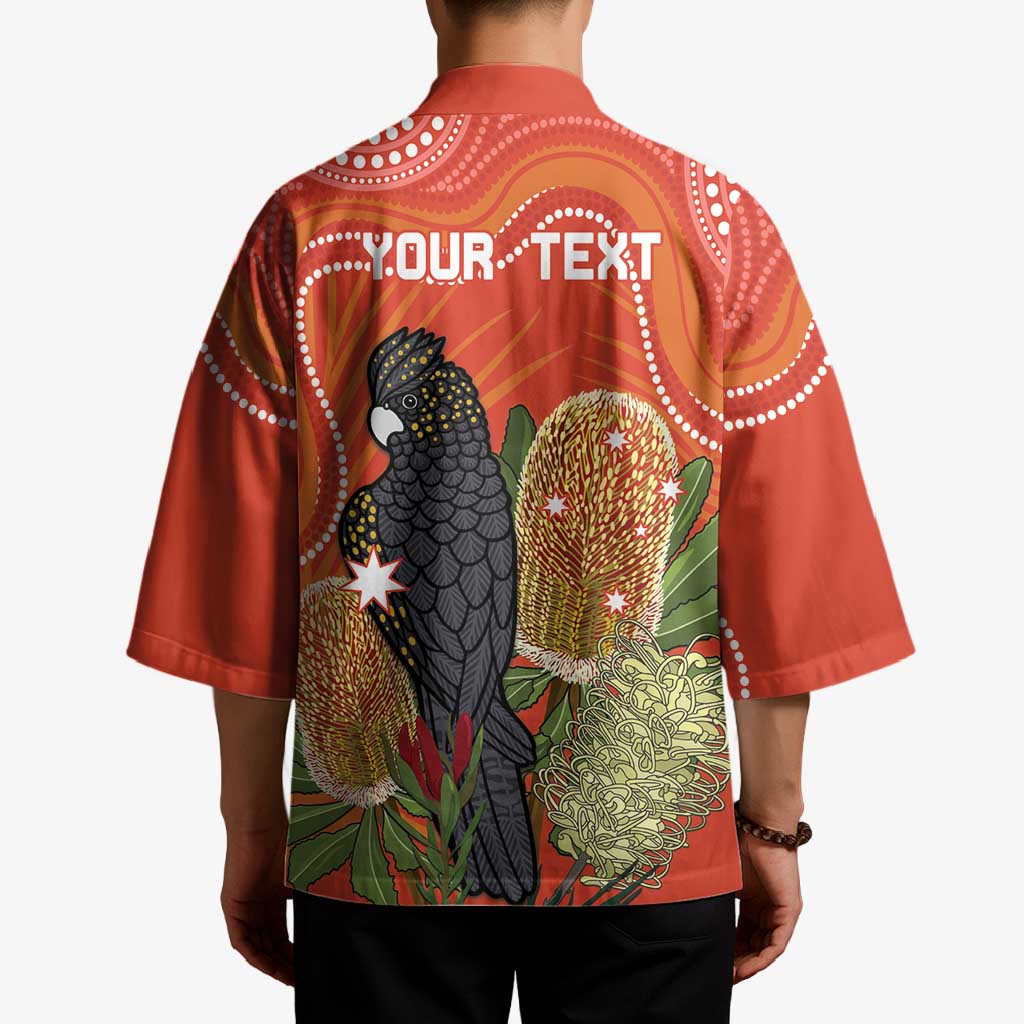 Personalised Australia Banksia And Black Cockatoo Kimono Aboriginal Art - Aussie Hoodie