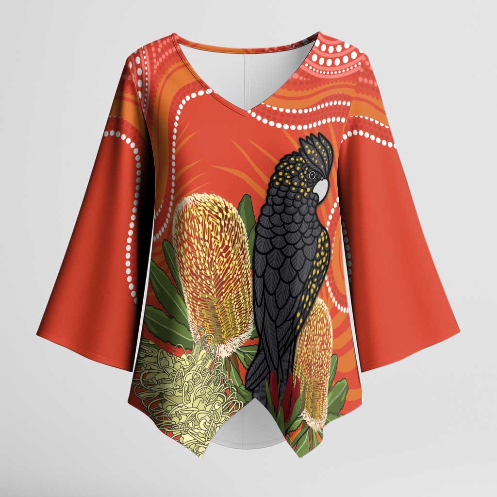 Personalised Australia Banksia And Black Cockatoo Kimono Sleeve Blouse Aboriginal Art - Aussie Hoodie