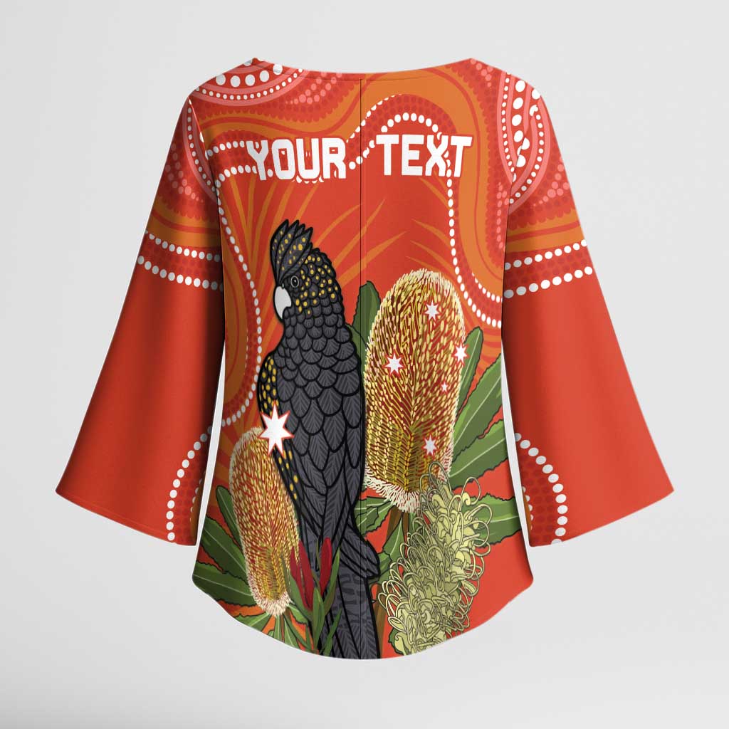 Personalised Australia Banksia And Black Cockatoo Kimono Sleeve Blouse Aboriginal Art - Aussie Hoodie