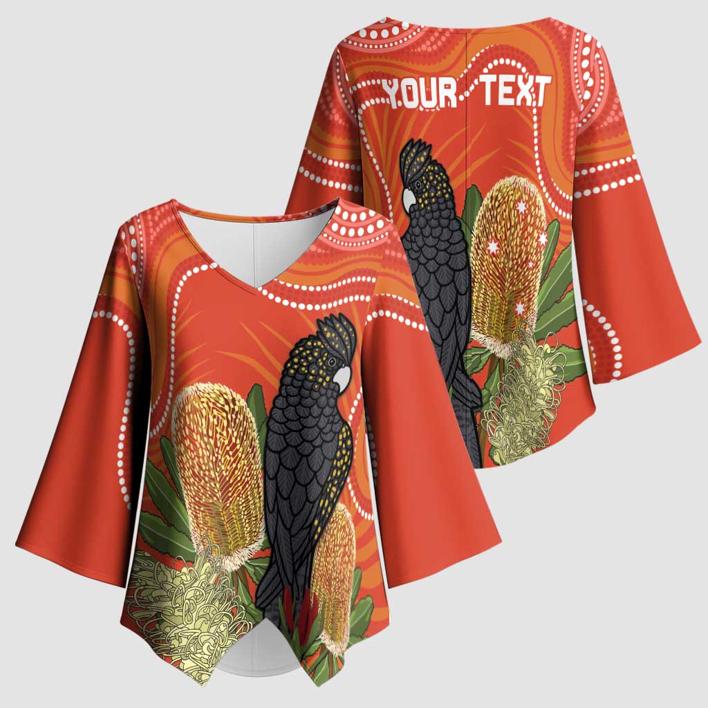 Personalised Australia Banksia And Black Cockatoo Kimono Sleeve Blouse Aboriginal Art - Aussie Hoodie