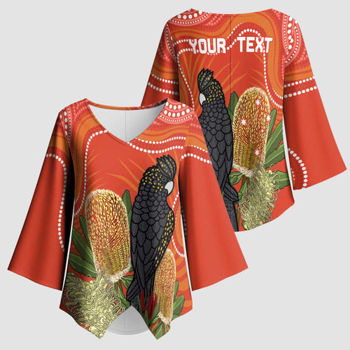 Personalised Australia Banksia And Black Cockatoo Kimono Sleeve Blouse Aboriginal Art - Aussie Hoodie