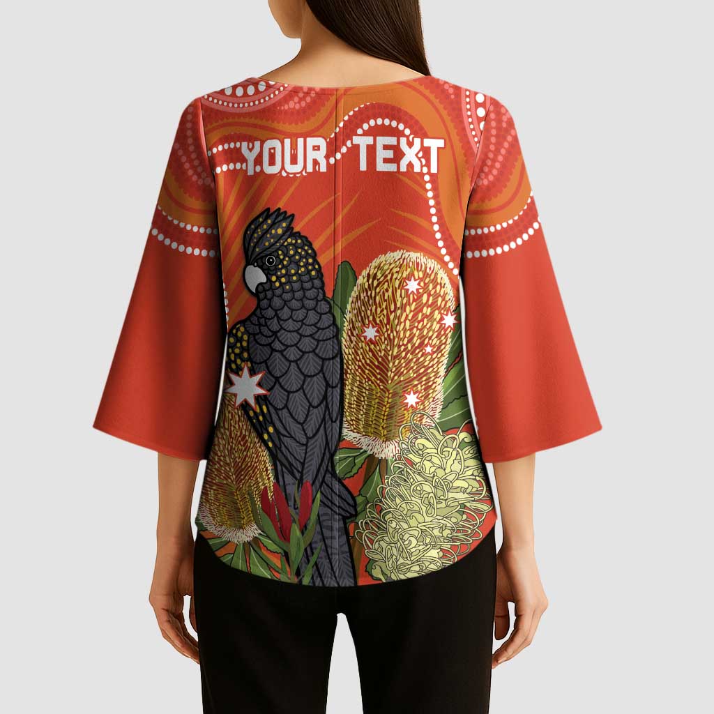 Personalised Australia Banksia And Black Cockatoo Kimono Sleeve Blouse Aboriginal Art - Aussie Hoodie
