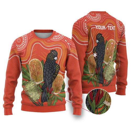 Personalised Australia Banksia And Black Cockatoo Ugly Christmas Sweater Aboriginal Art - Aussie Hoodie