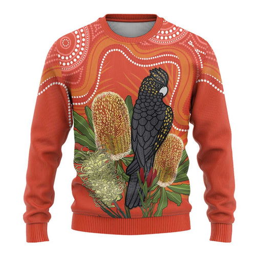 Personalised Australia Banksia And Black Cockatoo Ugly Christmas Sweater Aboriginal Art - Aussie Hoodie