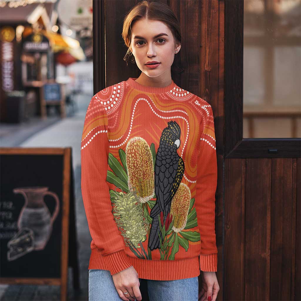 Personalised Australia Banksia And Black Cockatoo Ugly Christmas Sweater Aboriginal Art - Aussie Hoodie