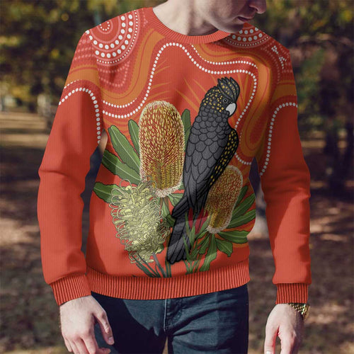 Personalised Australia Banksia And Black Cockatoo Ugly Christmas Sweater Aboriginal Art - Aussie Hoodie
