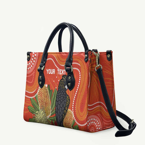 Personalised Australia Banksia And Black Cockatoo Leather Bag Aboriginal Art - Aussie Hoodie