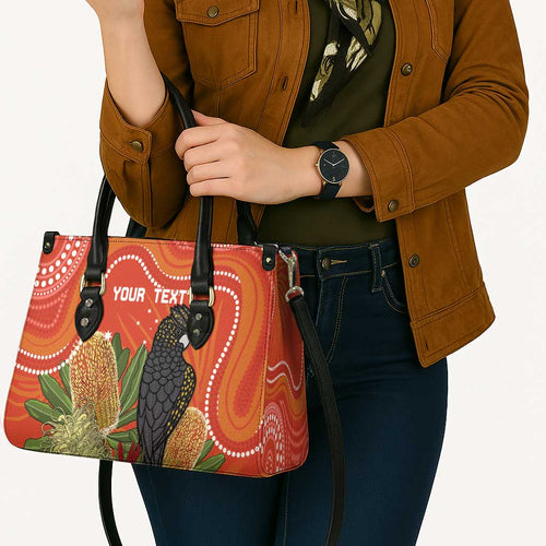 Personalised Australia Banksia And Black Cockatoo Leather Bag Aboriginal Art - Aussie Hoodie