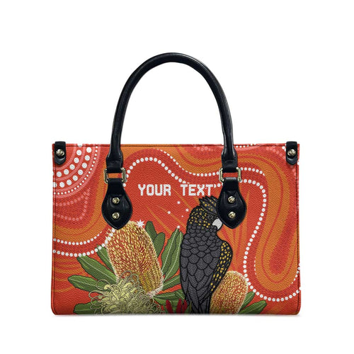 Personalised Australia Banksia And Black Cockatoo Leather Bag Aboriginal Art - Aussie Hoodie