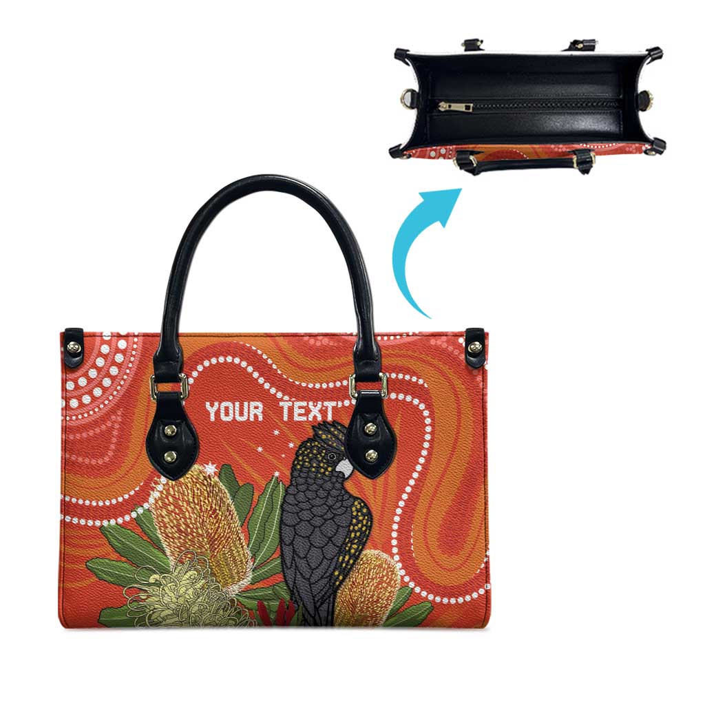 Personalised Australia Banksia And Black Cockatoo Leather Bag Aboriginal Art - Aussie Hoodie