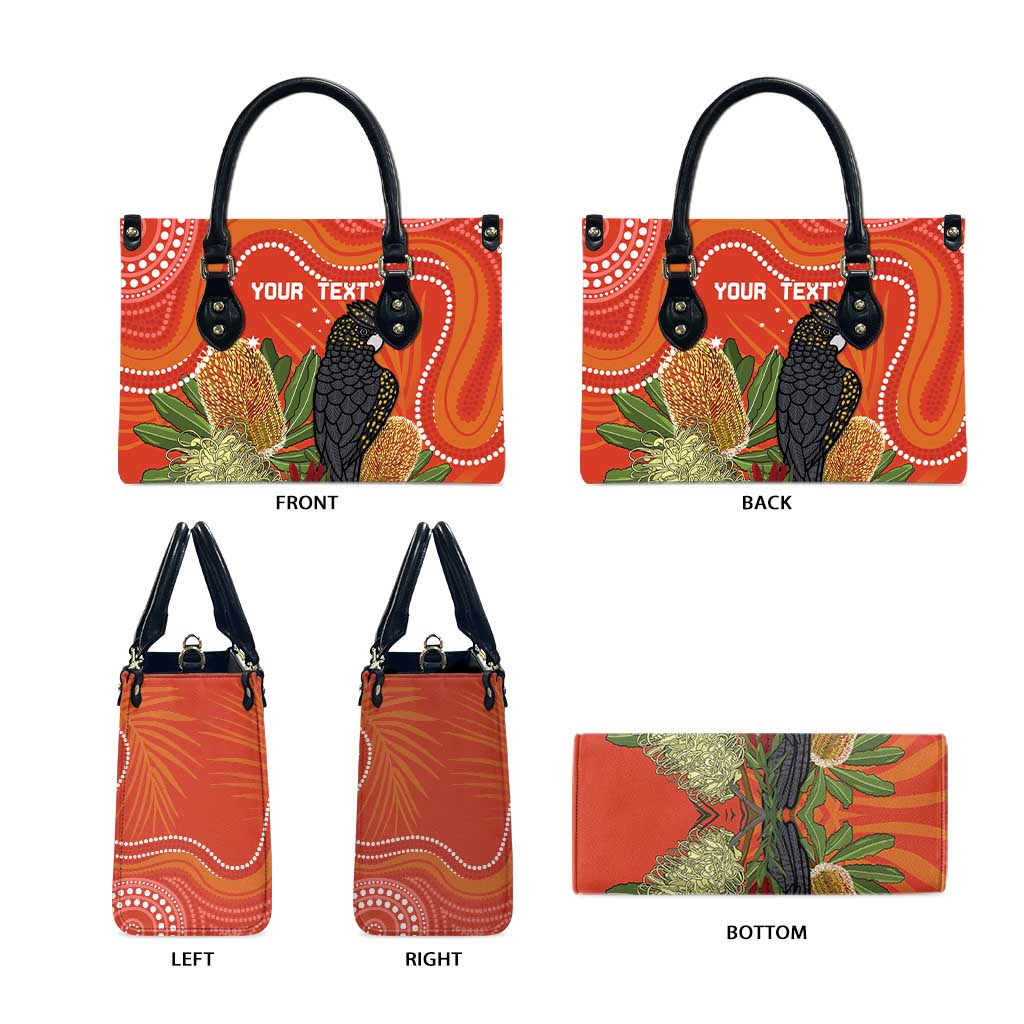 Personalised Australia Banksia And Black Cockatoo Leather Bag Aboriginal Art - Aussie Hoodie