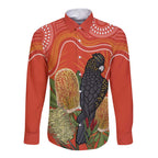 Personalised Australia Banksia And Black Cockatoo Long Sleeve Button Shirt Aboriginal Art