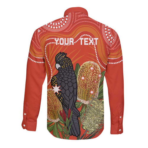 Personalised Australia Banksia And Black Cockatoo Long Sleeve Button Shirt Aboriginal Art