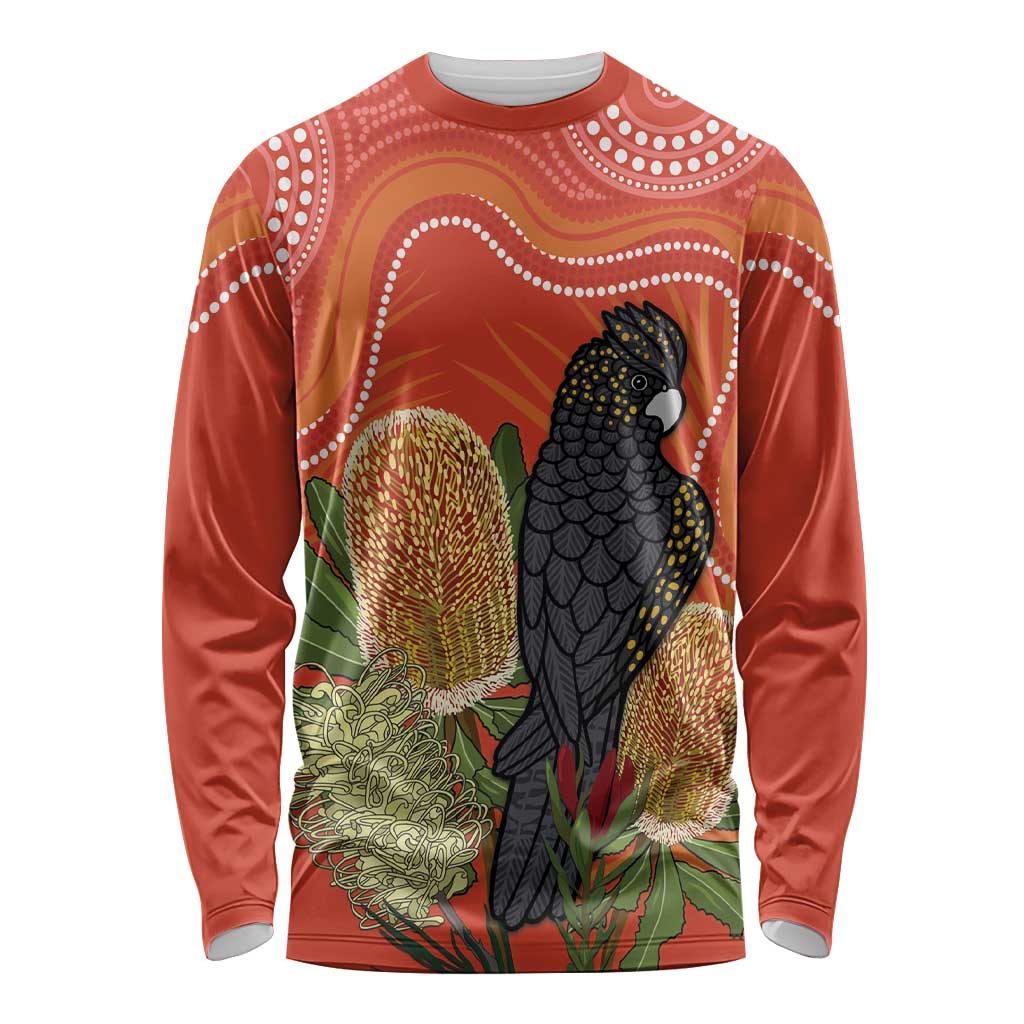 Personalised Australia Banksia And Black Cockatoo Long Sleeve Shirt Aboriginal Art