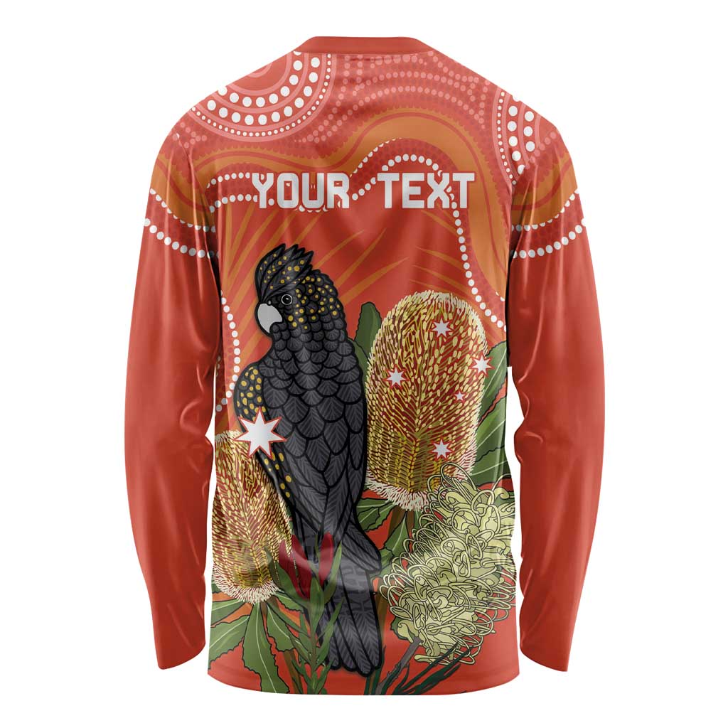 Personalised Australia Banksia And Black Cockatoo Long Sleeve Shirt Aboriginal Art