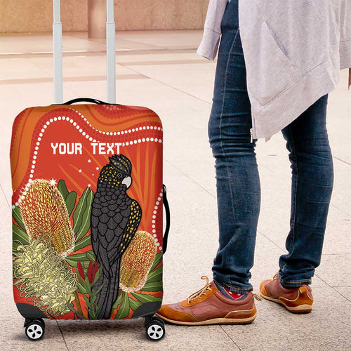Personalised Australia Banksia And Black Cockatoo Luggage Cover Aboriginal Art