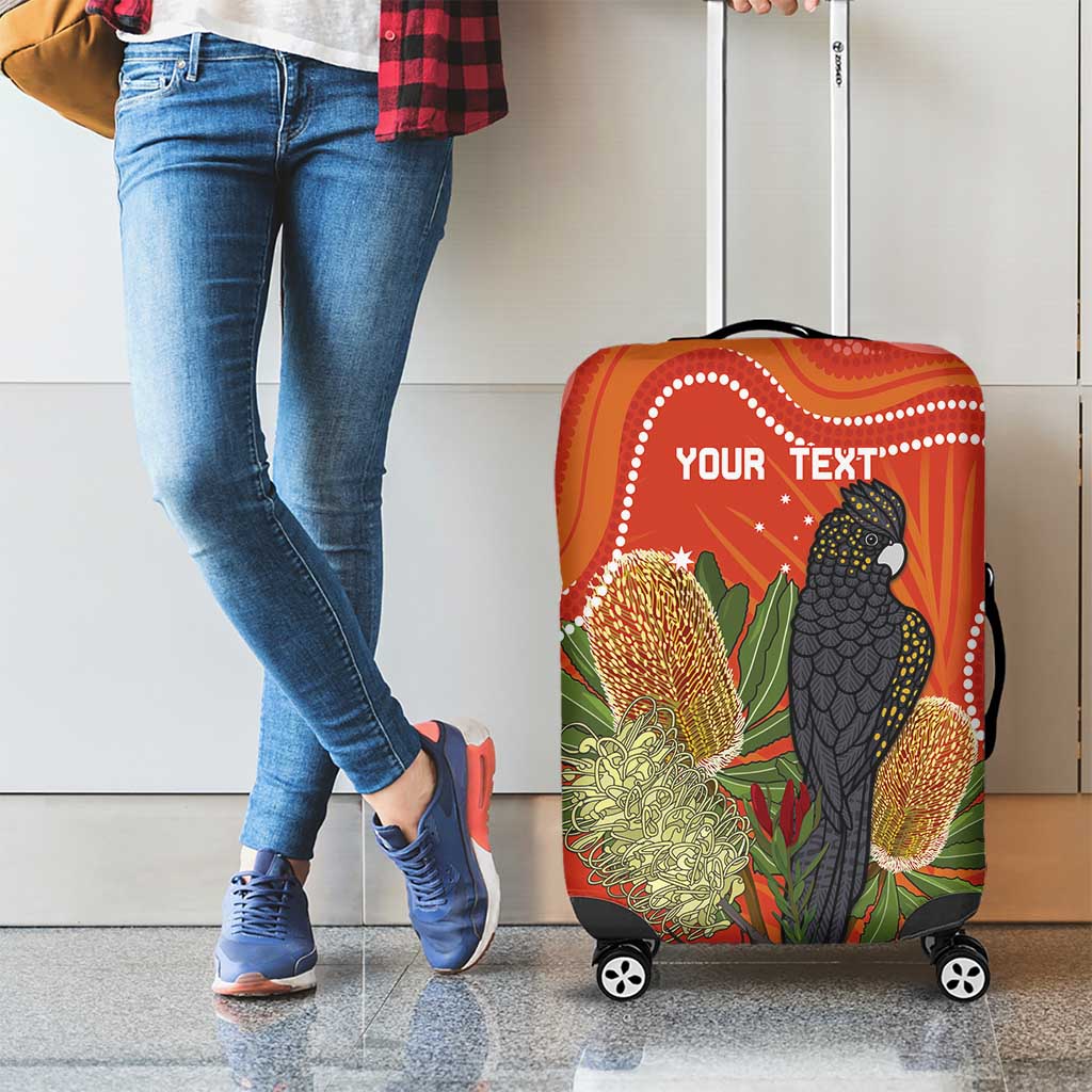 Personalised Australia Banksia And Black Cockatoo Luggage Cover Aboriginal Art