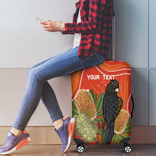 Personalised Australia Banksia And Black Cockatoo Luggage Cover Aboriginal Art