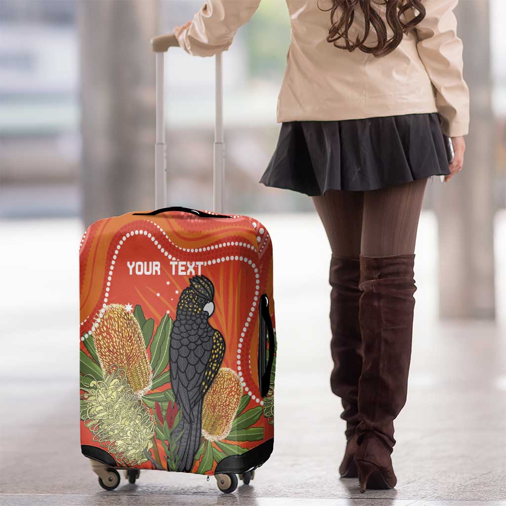 Personalised Australia Banksia And Black Cockatoo Luggage Cover Aboriginal Art