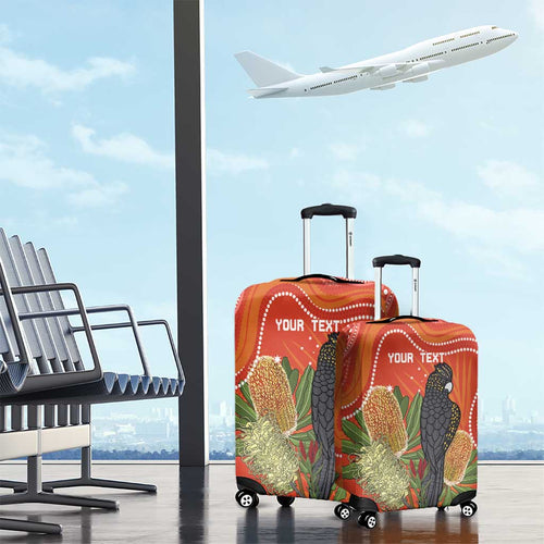 Personalised Australia Banksia And Black Cockatoo Luggage Cover Aboriginal Art