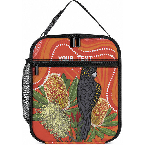 Personalised Australia Banksia And Black Cockatoo Lunch Bag Aboriginal Art