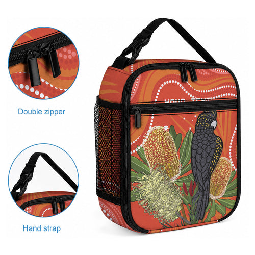 Personalised Australia Banksia And Black Cockatoo Lunch Bag Aboriginal Art