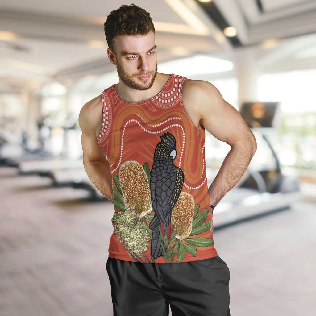 Personalised Australia Banksia And Black Cockatoo Men Tank Top Aboriginal Art