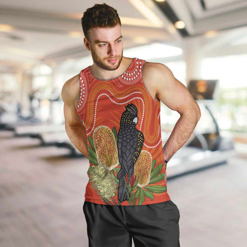 Personalised Australia Banksia And Black Cockatoo Men Tank Top Aboriginal Art