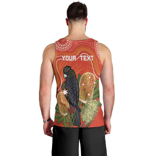 Personalised Australia Banksia And Black Cockatoo Men Tank Top Aboriginal Art