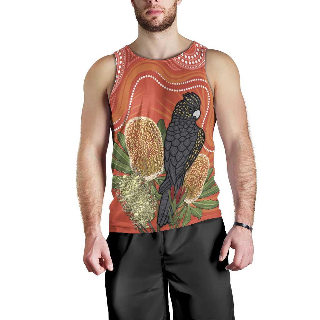 Personalised Australia Banksia And Black Cockatoo Men Tank Top Aboriginal Art