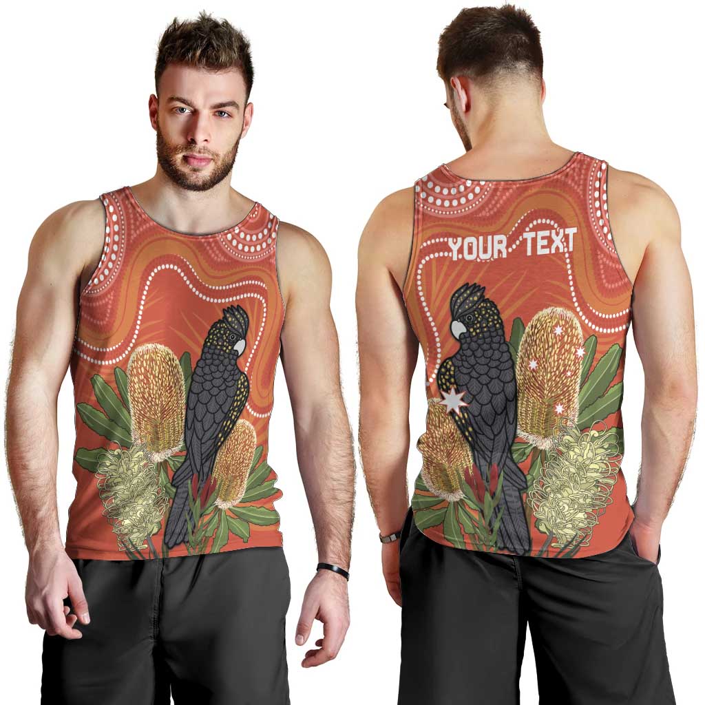 Personalised Australia Banksia And Black Cockatoo Men Tank Top Aboriginal Art