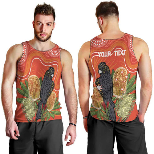 Personalised Australia Banksia And Black Cockatoo Men Tank Top Aboriginal Art