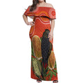 Personalised Australia Banksia And Black Cockatoo Off Shoulder Maxi Dress Aboriginal Art