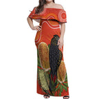 Personalised Australia Banksia And Black Cockatoo Off Shoulder Maxi Dress Aboriginal Art