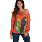 Personalised Australia Banksia And Black Cockatoo Off Shoulder Sweater Aboriginal Art