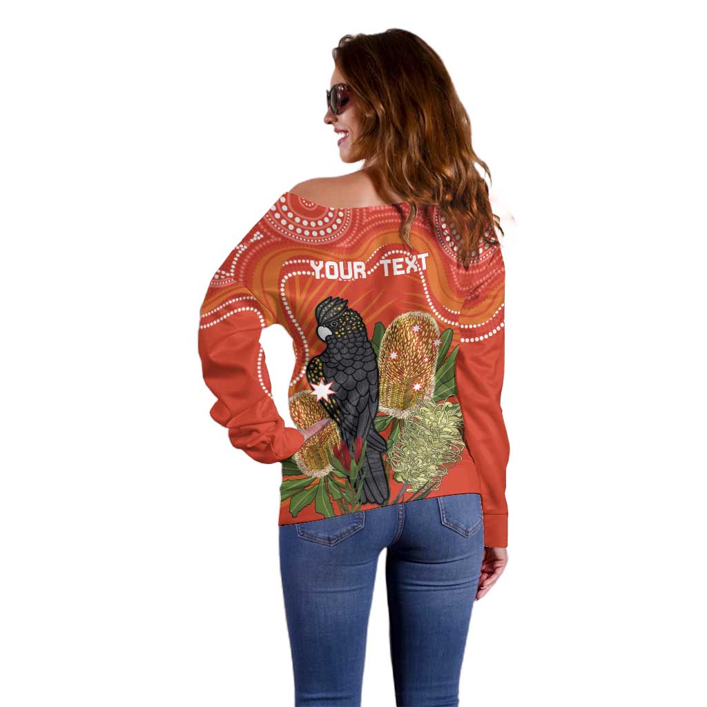 Personalised Australia Banksia And Black Cockatoo Off Shoulder Sweater Aboriginal Art