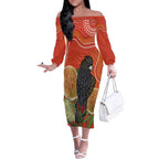 Personalised Australia Banksia And Black Cockatoo Off The Shoulder Long Sleeve Dress Aboriginal Art