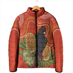 Personalised Australia Banksia And Black Cockatoo Padded Jacket Aboriginal Art - Aussie Hoodie