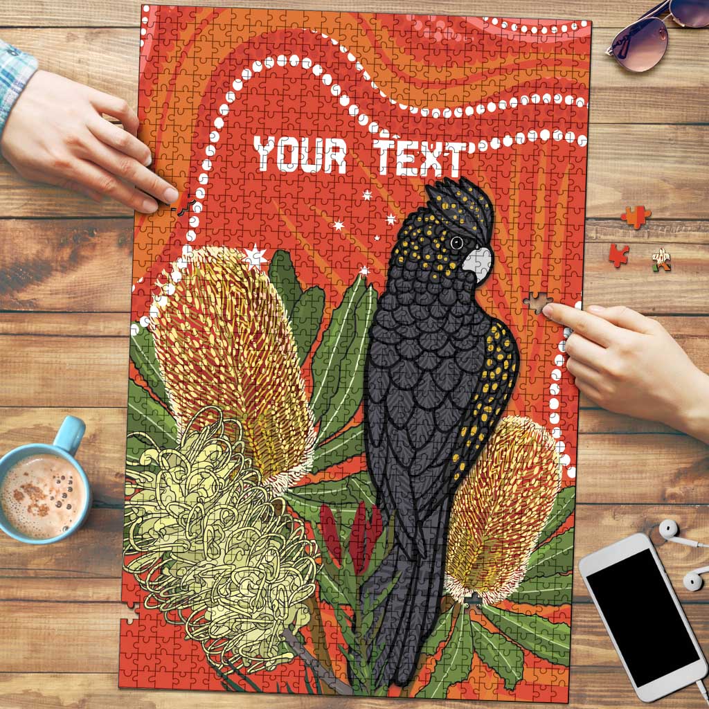 Personalised Australia Banksia And Black Cockatoo Puzzle Aboriginal Art - Aussie Hoodie