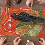 Personalised Australia Banksia And Black Cockatoo Puzzle Aboriginal Art - Aussie Hoodie