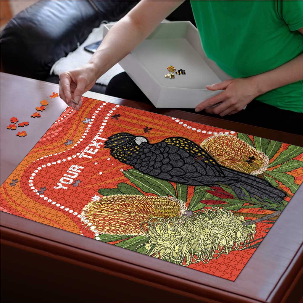 Personalised Australia Banksia And Black Cockatoo Puzzle Aboriginal Art - Aussie Hoodie