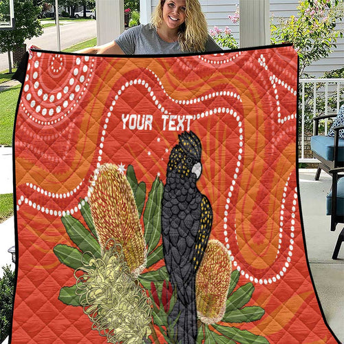 Personalised Australia Banksia And Black Cockatoo Quilt Aboriginal Art