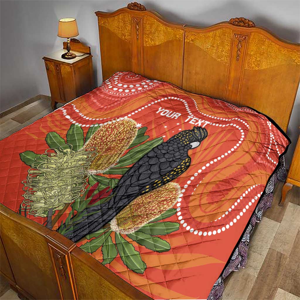 Personalised Australia Banksia And Black Cockatoo Quilt Aboriginal Art