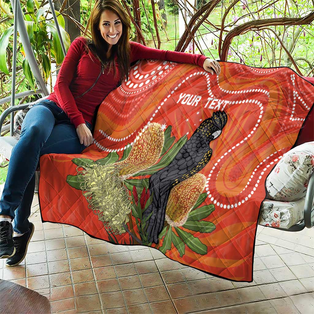 Personalised Australia Banksia And Black Cockatoo Quilt Aboriginal Art