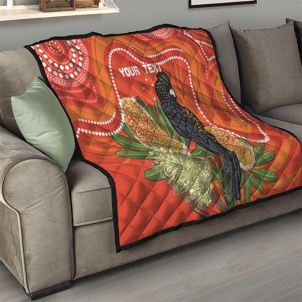 Personalised Australia Banksia And Black Cockatoo Quilt Aboriginal Art