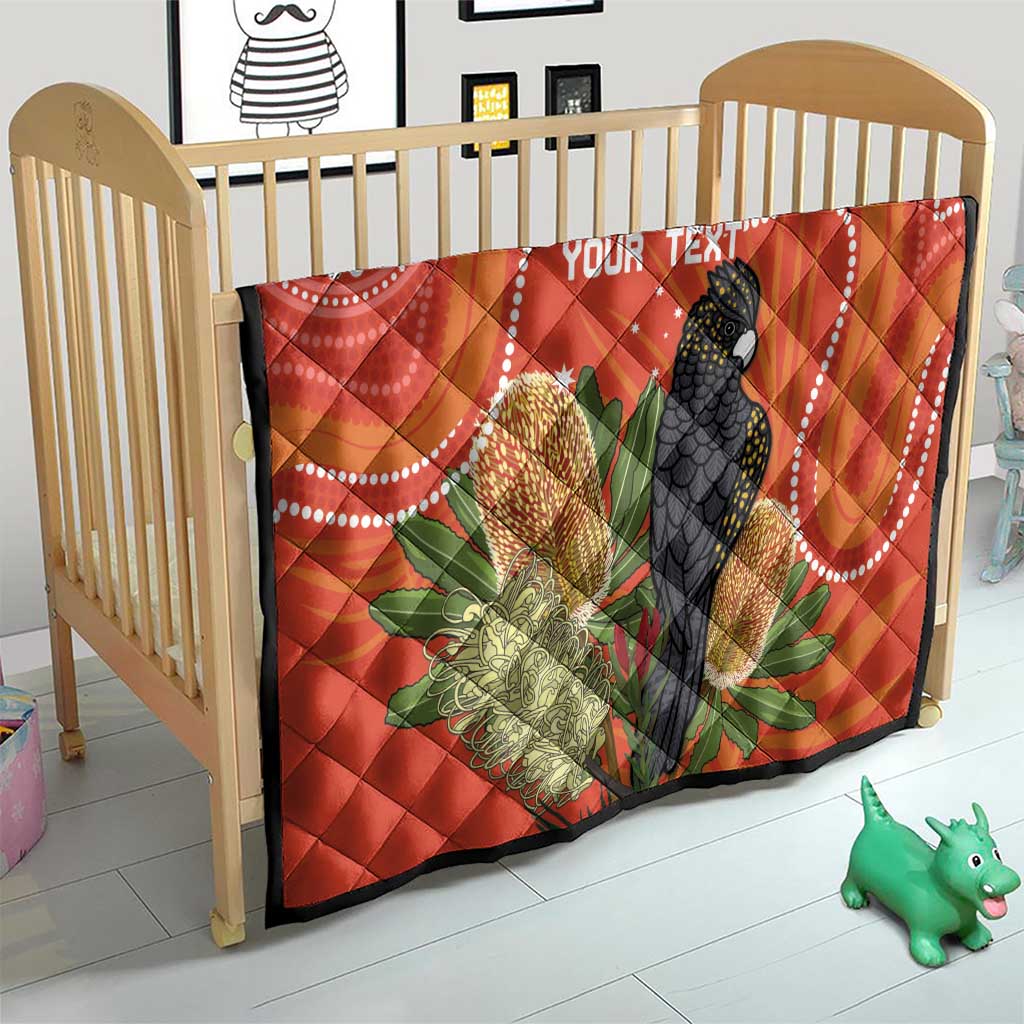 Personalised Australia Banksia And Black Cockatoo Quilt Aboriginal Art