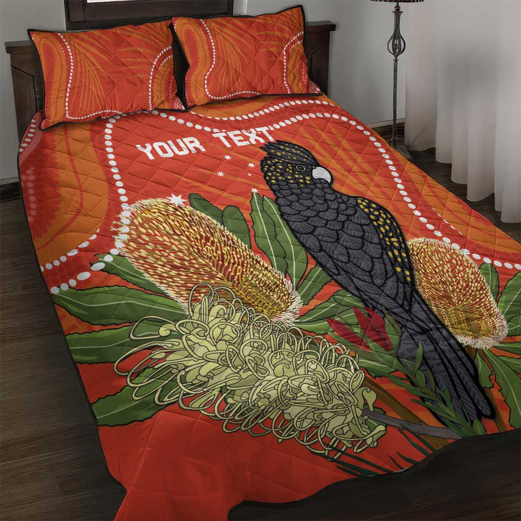 Personalised Australia Banksia And Black Cockatoo Quilt Bed Set Aboriginal Art