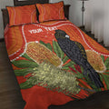 Personalised Australia Banksia And Black Cockatoo Quilt Bed Set Aboriginal Art