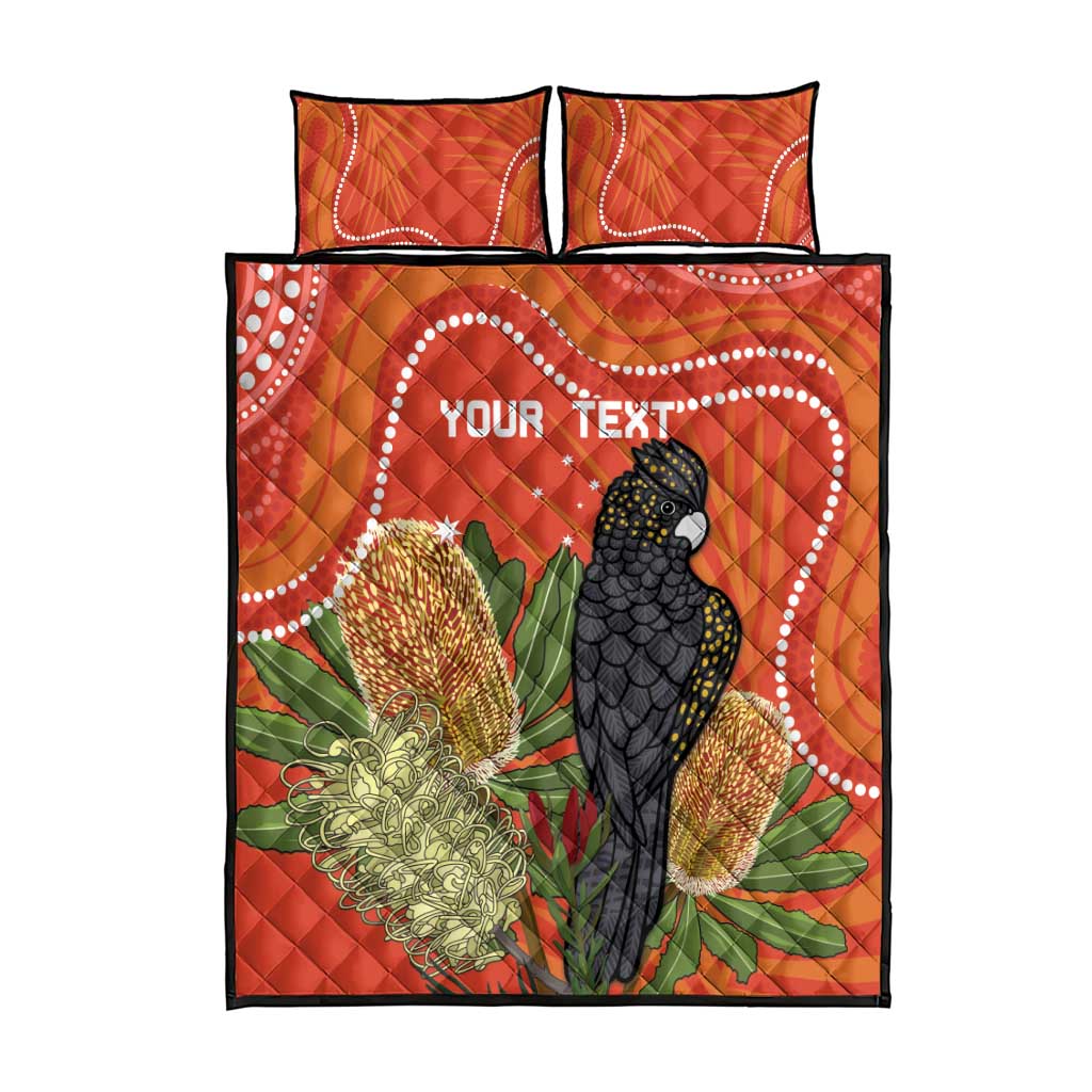 Personalised Australia Banksia And Black Cockatoo Quilt Bed Set Aboriginal Art
